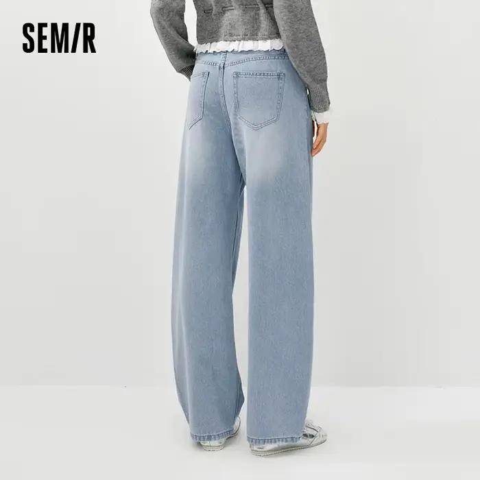Semir Vintage jean femmes 2026 printemps en détresse ample lame incurvée Lyocell mélange décontracté rétro pantalons longs
