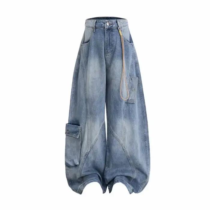Jean Silhouette Scimitar multi-poches déstructuré délavé coupe droite large polyvalent long