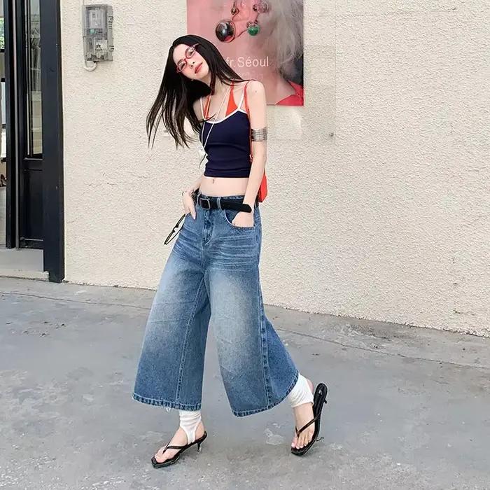 Nouveau Design d'été de jean ample taille haute de sept pouces