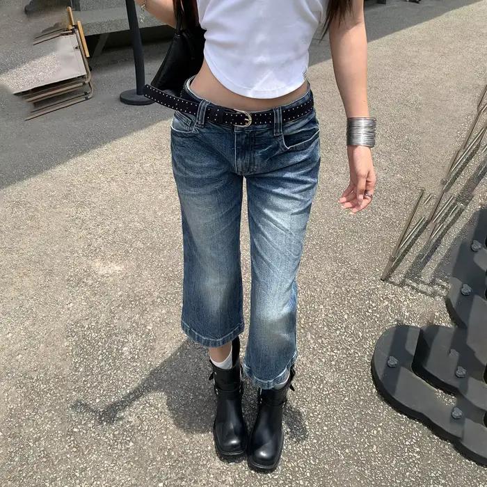 Jean Capri en Denim Américain Rétro Taille Basse
