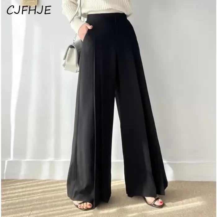 Pantalons décontractés CJFHJE femmes taille haute jambes larges printemps été occassions décontractées abricot bleu noir
