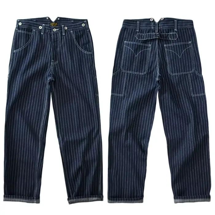 Jean Amekaji en Denim Bleu Brut Style Décontracté avec Rayures Verticales pour Hommes Occasions Quotidiennes et Spéciales