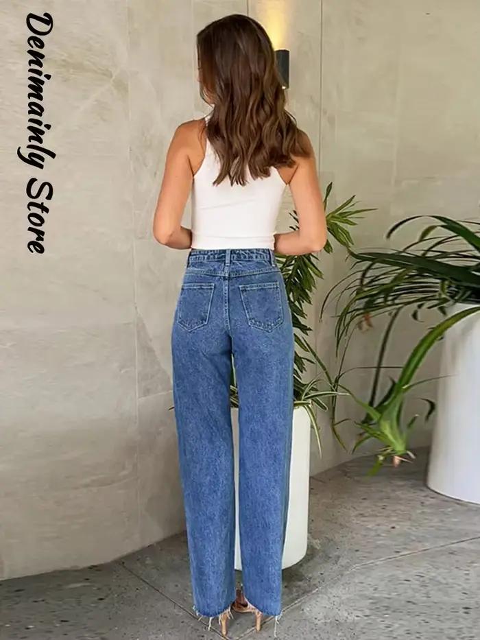 Mode pleine perle haute rue femme jean été nouveau Denim tout-match pantalon droit 2025 tige rugueuse doux filles pantalons