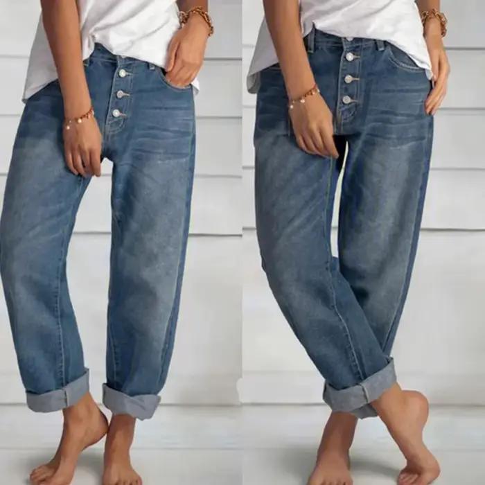 Jeans taille haute à jambe large pour femmes