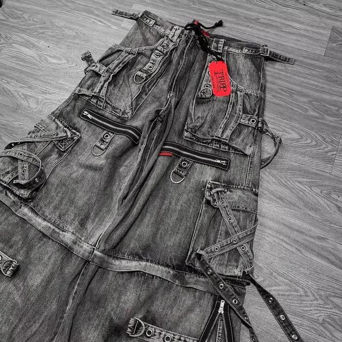 Y2K pantalon pantalon Streetwear lavé en détresse noir gris jambe large jean hommes femmes Goth Punk Multi poche surdimensionné Baggy jean