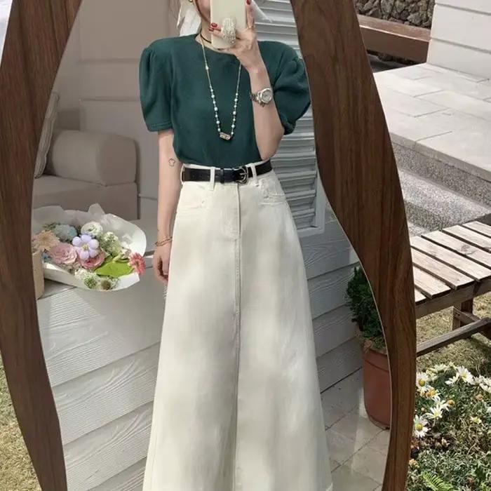Blanc taille haute une ligne Denim jupe femmes minceur mode Midi moulante queue de poisson