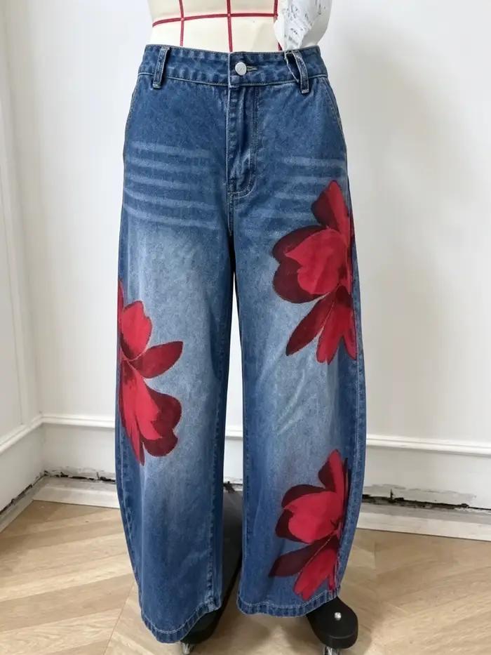 Jean décontracté pour femme à imprimé floral