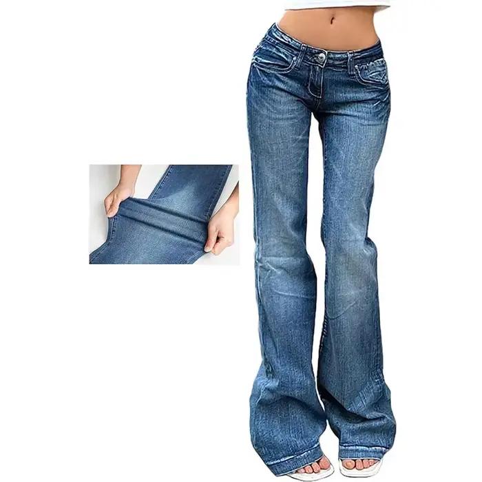 Y2K Vintage Flare Jean pour femmes Sexy taille basse coupe ajustée Stretch lavé Denim pantalon Harajuku Streetwear