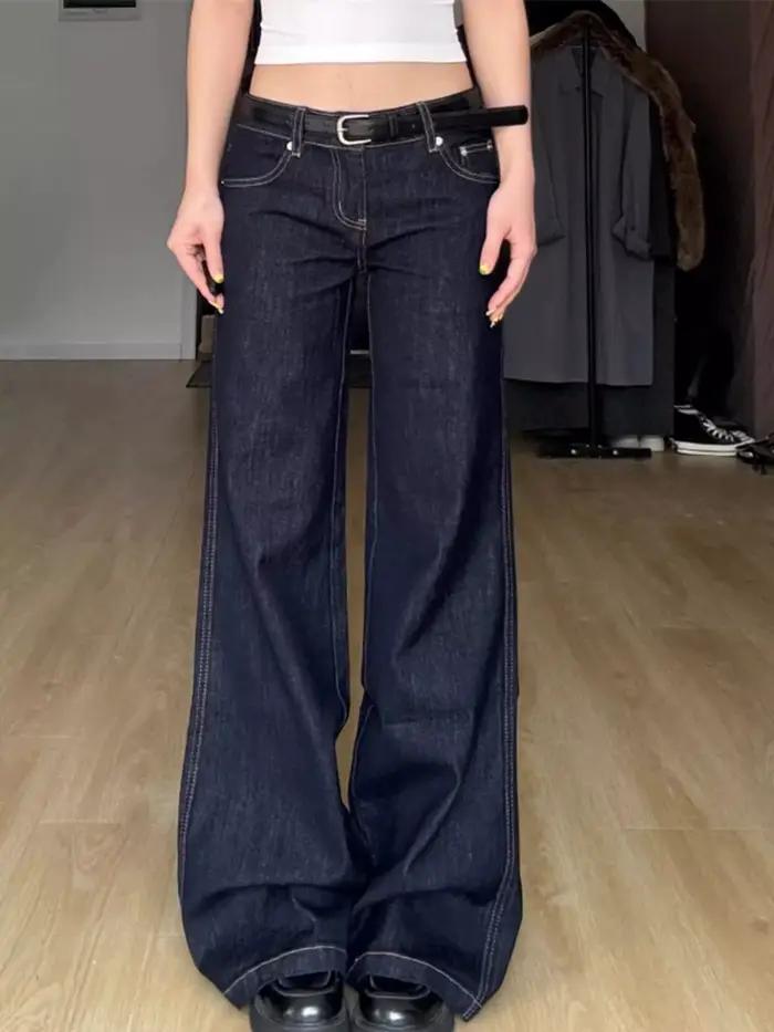 Femme taille basse Vintage décontracté Flare jean coupe ajustée cloche bas pantalon dame mode bleu Denim