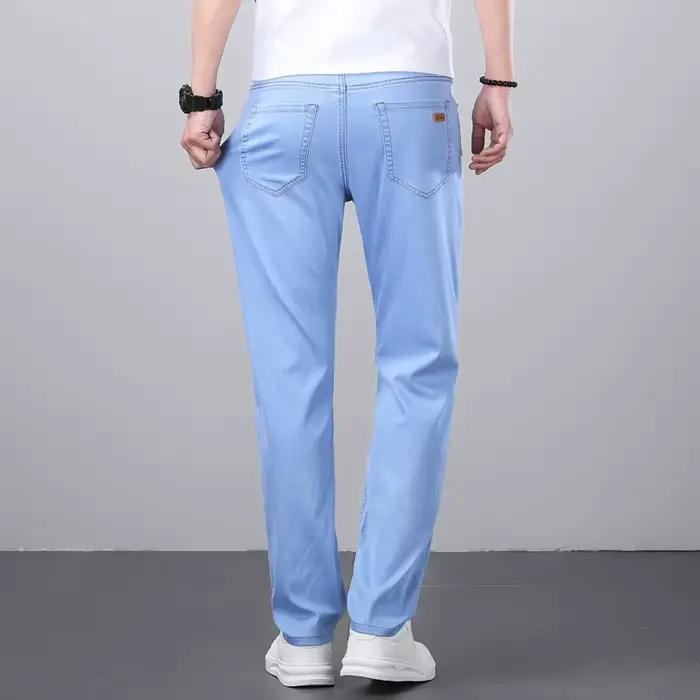 Jean en Lyocell 70% Coupe Droite Style Soie Glacée Business Casual Bleu Clair Extensible en Coton Denim – Collection Printemps-Été 2026