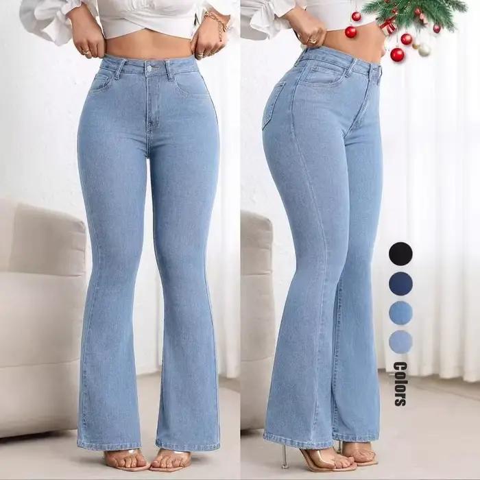 Jean évasé taille haute élastique pour femme