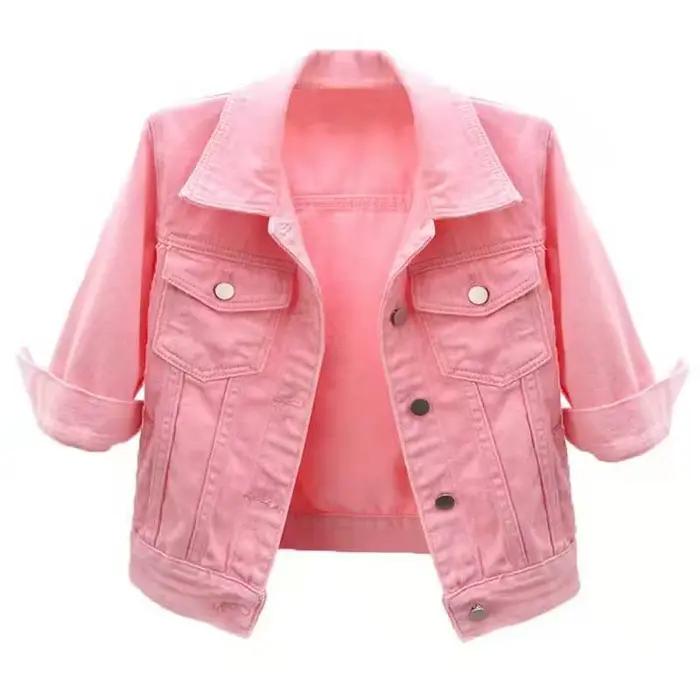Nouveau Printemps Été Femmes Denim Veste Y-Rose document Solide Court Multicolore Femin37Trois Quarts Manches Jean