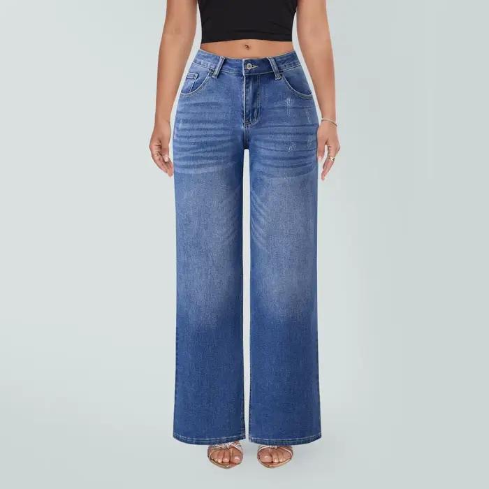 Jean taille haute à jambe large pour femme