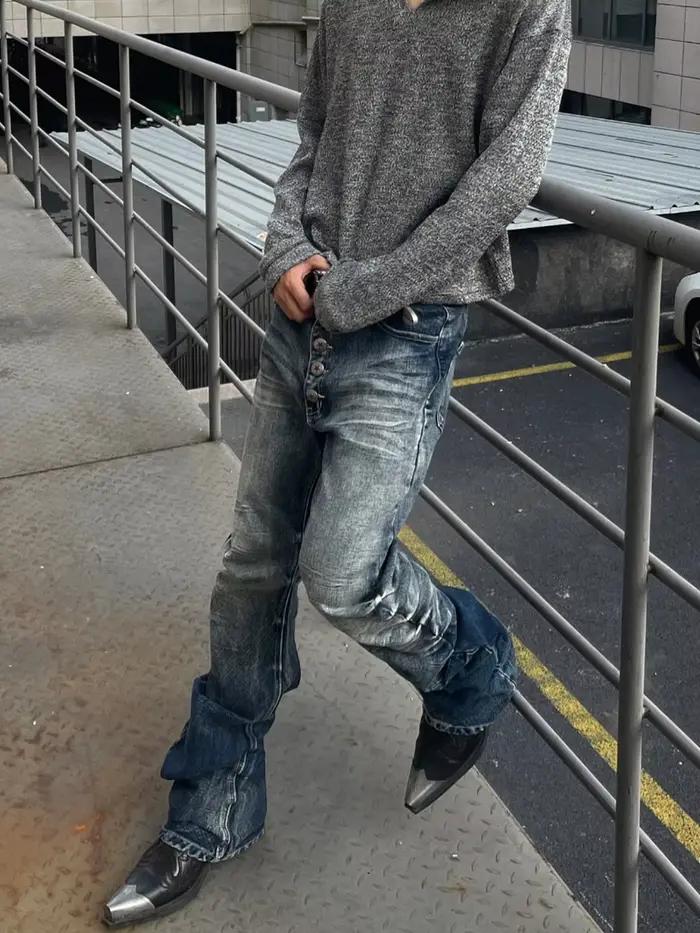 Jean plissé coupe droite slim pour homme