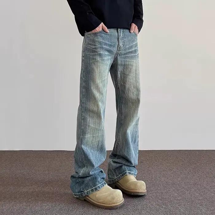 Hiphop Bootcut jean hommes pantalon droit à jambes larges nouveau haute rue foudre ondulation