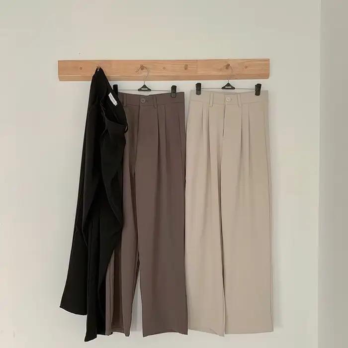 Pantalon droit taille haute pour femme mode coréenne bouton décontracté polyester viscose bureau occasions spéciales automne 2024