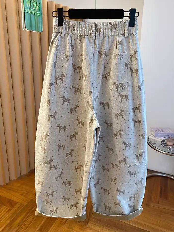 Pantalon ballon taille haute décontracté imprimé coupe amincissante polyester pour femme occasions décontractées années 80