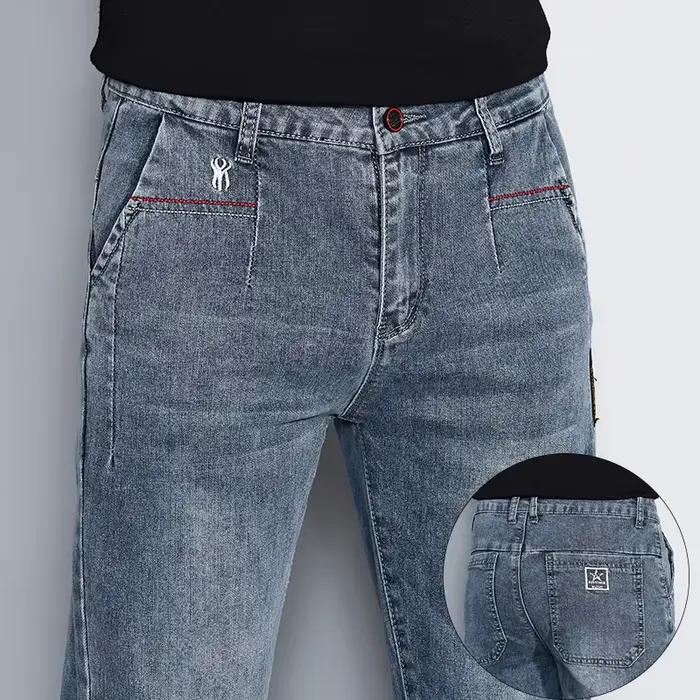 Nouveaux hommes jean coupe ajustée Stretch droit Vintage à la mode Denim pantalon coréen lavé doux polyvalent