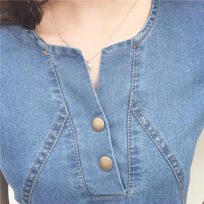 Robe en jean décontractée avec poche à boutons pour femmes, mini robe en denim sexy, nouvelle collection été 2024, col en V, une ligne, polyester, coton, 5XL