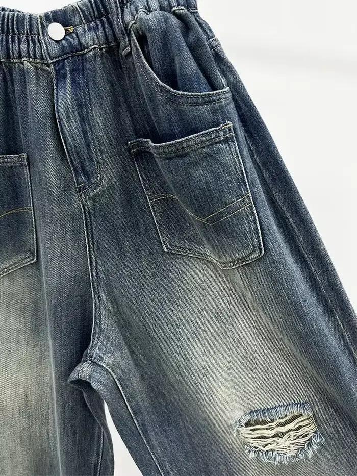 Pantalon large en jean déchiré d'été