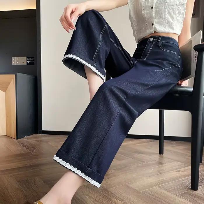 Jean ample en dentelle fine à jambe large pour femme