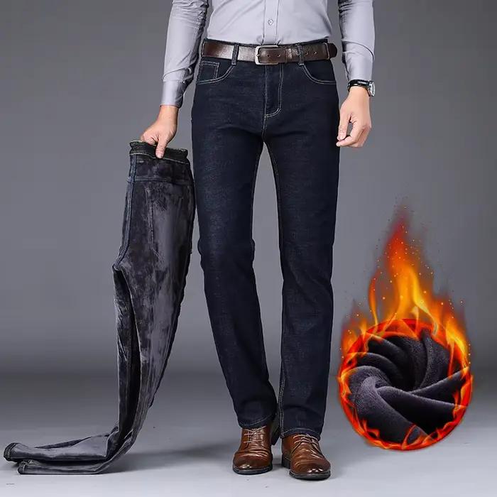 Nouveaux hommes polaire chaud jean hiver épaissir peluche velours bureau d'affaires Denim pantalon marque vêtements