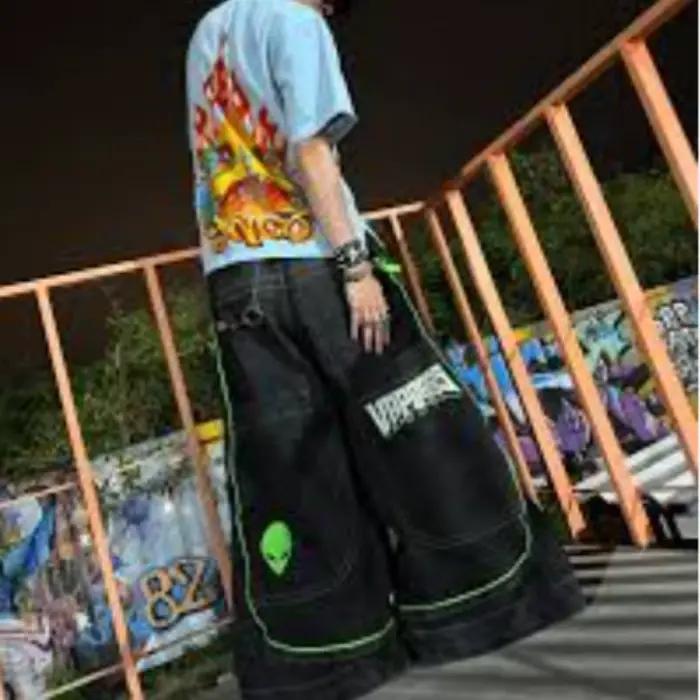 2025 européen et américain automne hiver jeans décontracté jambe large Harajuku motif alien pantalon hip-hop haute rue