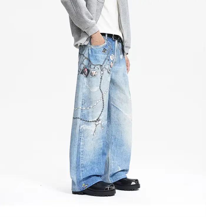 Jean en Denim avec chaîne imprimée numérique 3D