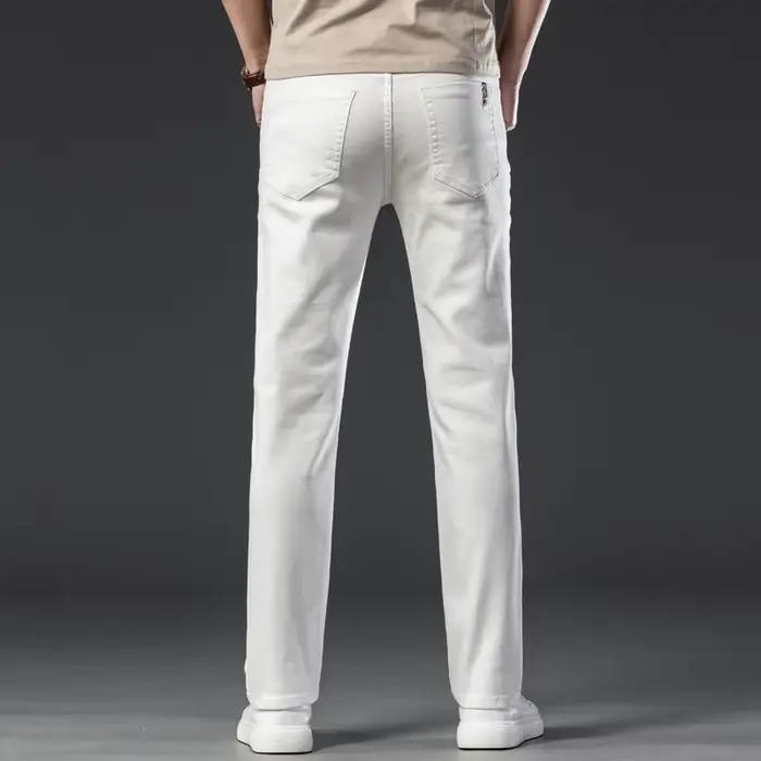 2025 hommes jean blanc mode décontracté Style classique coupe droite régulière pantalon doux mâle