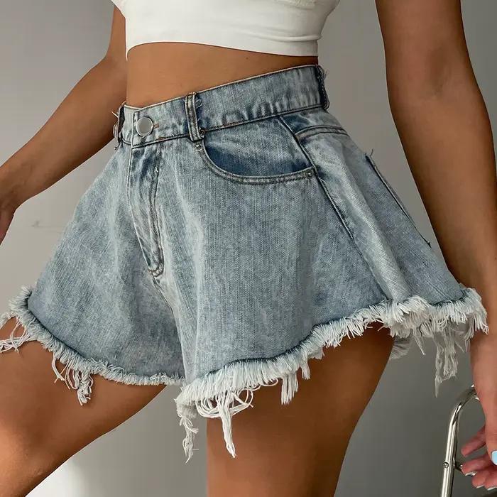 Short en jean à jambes larges pour femmes, vêtements de plage, été
