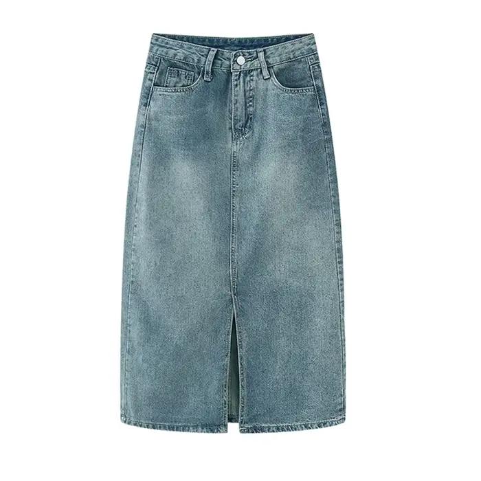 Jupe en jean fendue taille haute pour femmes