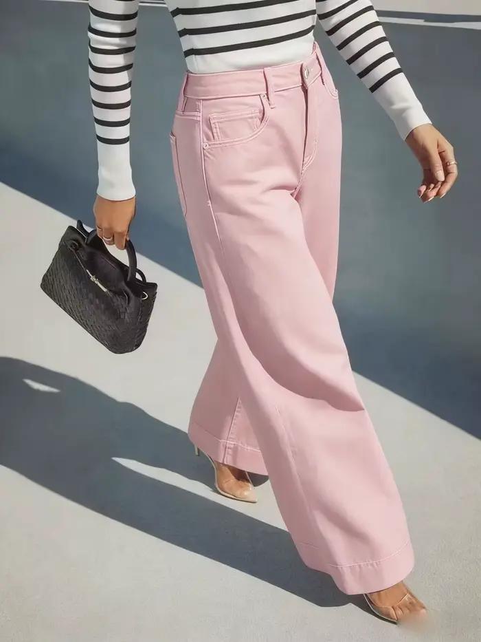 Jean rose taille haute à jambes larges
