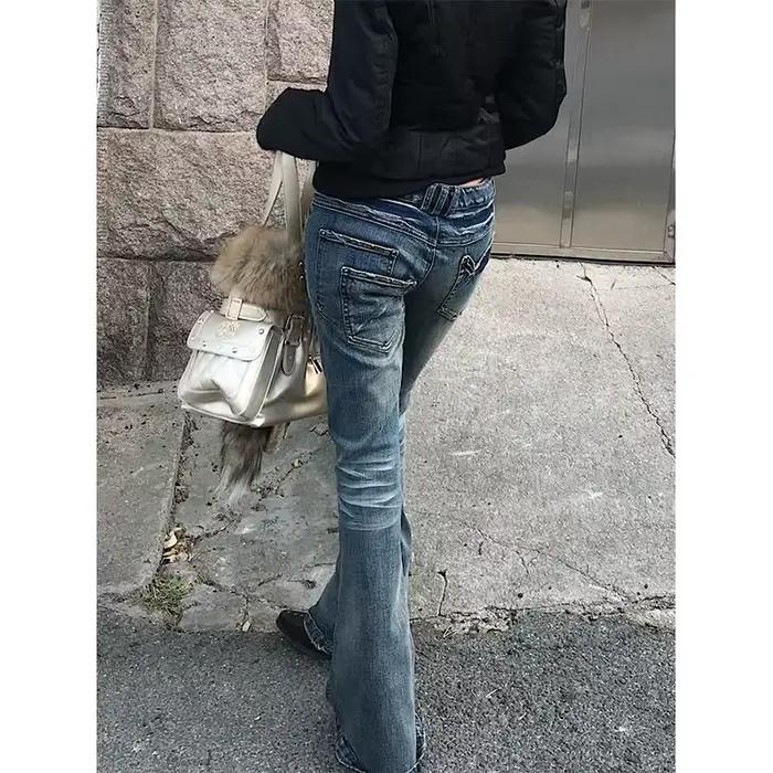 Jean évasé Vintage bleu taille basse pour femmes