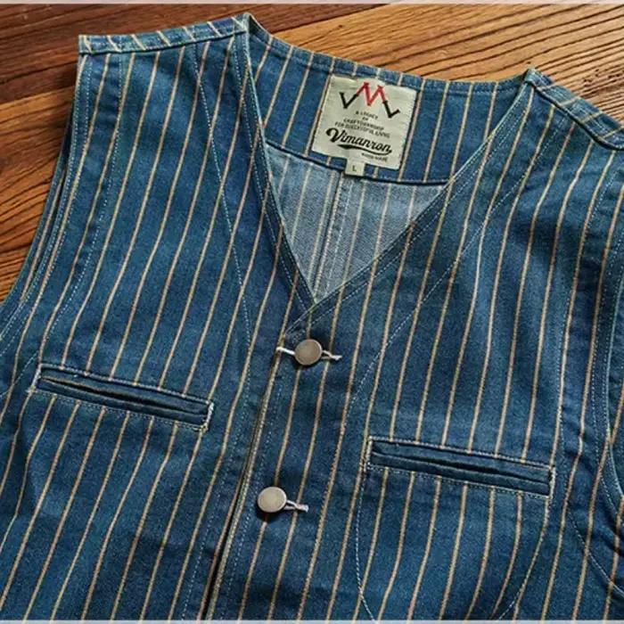Mai kaki denim gilet hommes mode vintage do vieux rayé