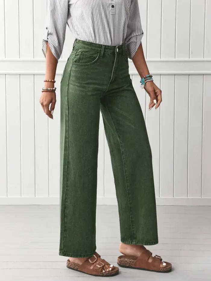 Jean vert chic à jambe droite pour femme – Pantalon