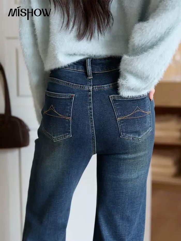 MISHOW femmes jean 2025 automne hiver Denim bleu évasé taille haute