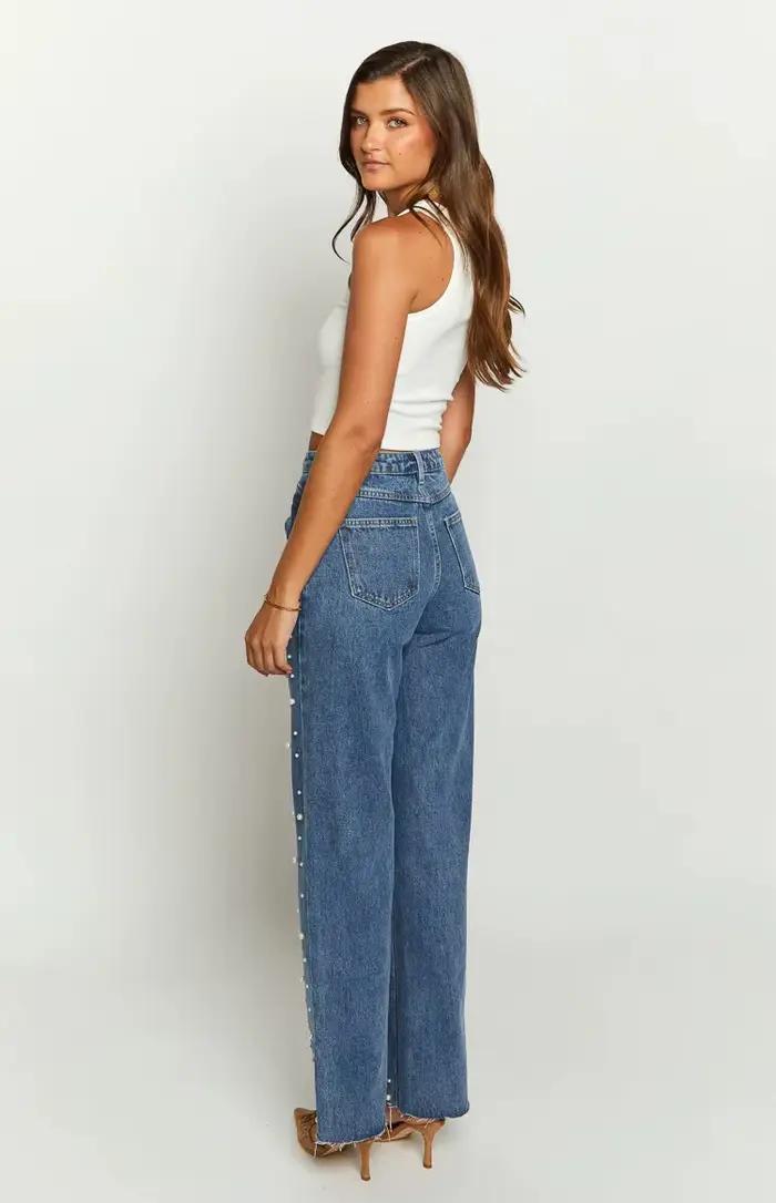 Jean en denim à ourlet brut pour femme