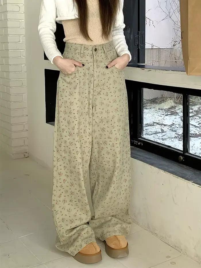 ChimVintage-Jean à fleurs pour femme