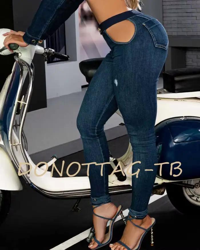 Jeans bas personnalisables pour femme, coupe serrée, levage de hanche, style moto et motarde, pantalon denim élastique pour toute la saison