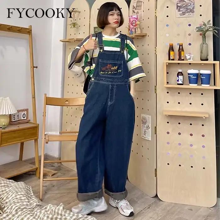 Combinaisons en Jean Brodé Pantalons Cargo Femme Décontracté Vintage Baggy Occasions Spéciales Nouvelle Collection 2025