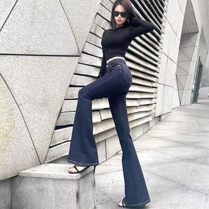 Jean Évasé de Cowboy Rétro pour Femme Pantalon Slim Fit Élégant Occasions Spéciales Automne Hiver