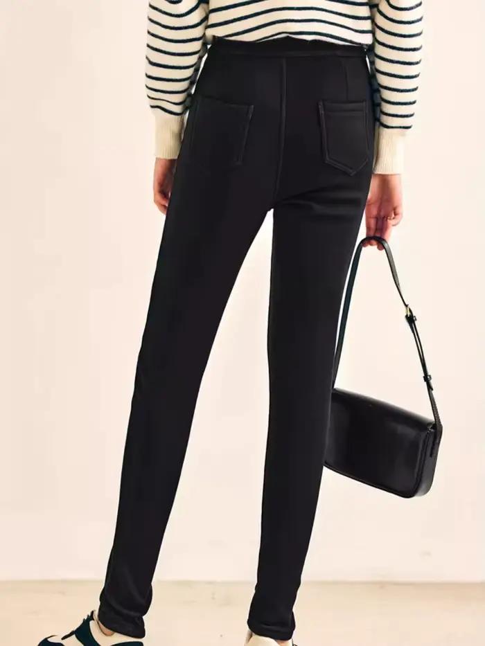 OLrain Jean Skinny Doublé Polaire pour Femme Hiver 2026 Nouveau Pantalon Chaud Confortable Taille Haute Décontracté pour le Bureau O22DK63806