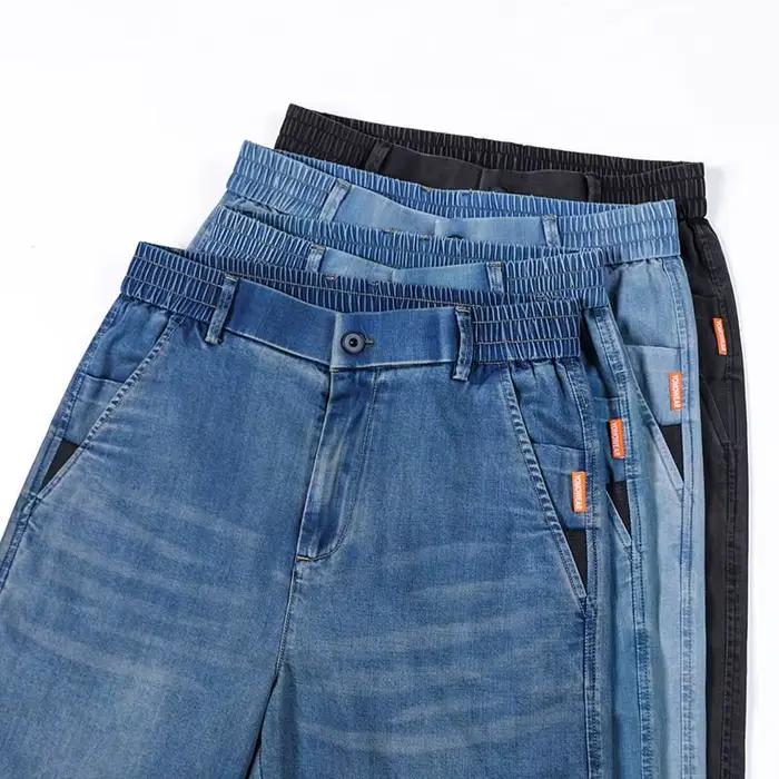 Jean d'été léger et fin homme coupe droite en Lyocell polyester décontracté et élégant pour seniors occasions quotidiennes et cadeaux d'anniversaire