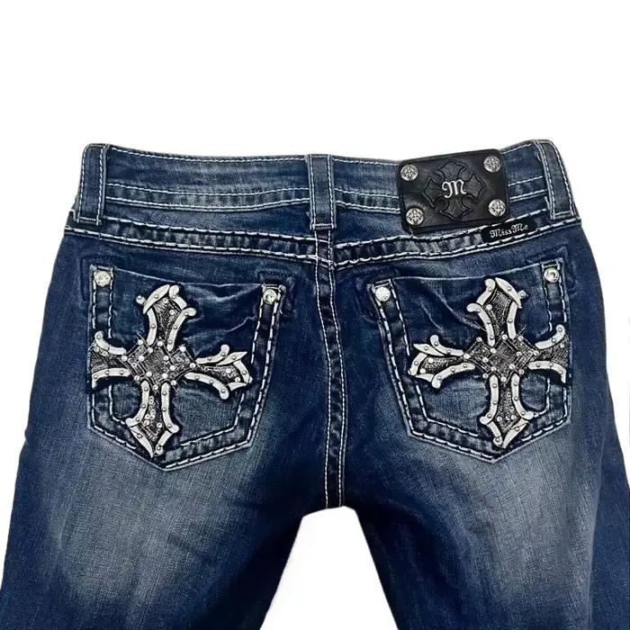 Jean décontracté en denim taille haute coupe droite jambe large motif Statue de la Liberté