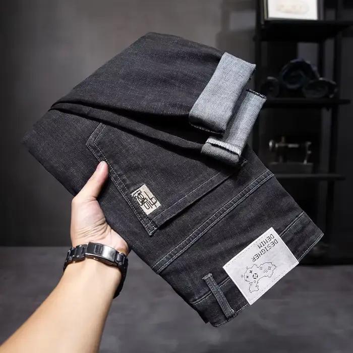 Jeans slim fit stretch noirs pour hommes, pantalon en denim délavé décontracté