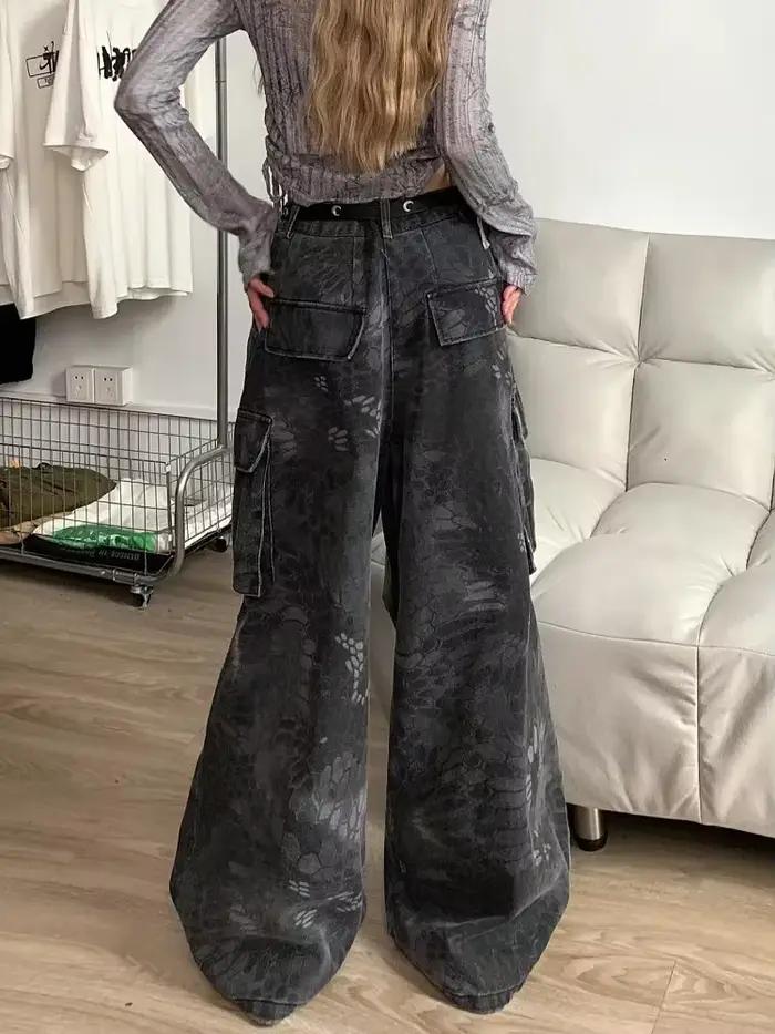Goth Dark Academia Jeans Femmes Grunge Japonais Abi Y2K Denim Pantalon Cargo Années 2000 Goblin Core Harajuku Cyber