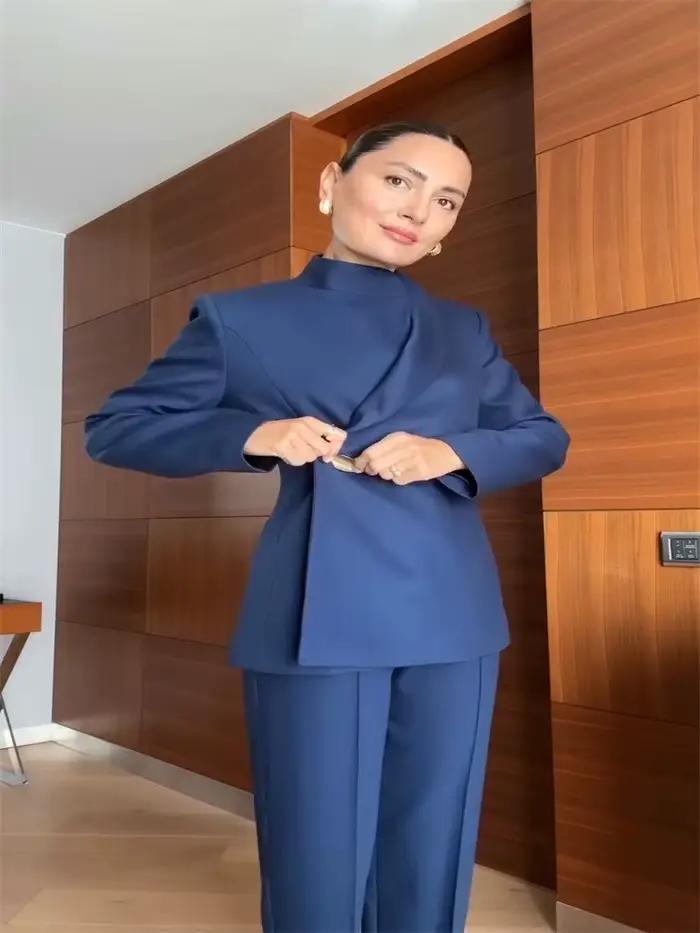 Chic Button Women's Pant Set Vintage V-neck Long Sleeve Jacket High Waist Straight Pants Female Sets 2025 Autumn Lady Streetwear