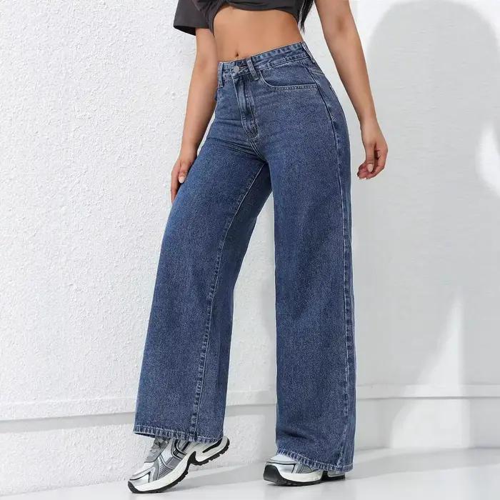Jean large américain délavé bywindto pour femmes printemps été coupe droite polyester ajustement lâche occasions spéciales