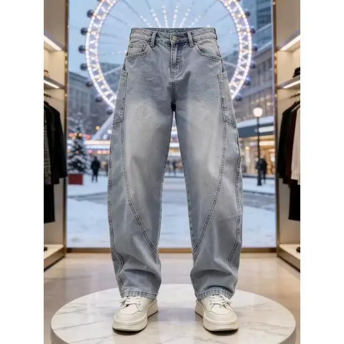 Jeans délavés à jambe large style américain