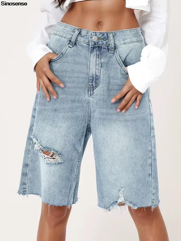 Short en jean déchiré en détresse pour femme